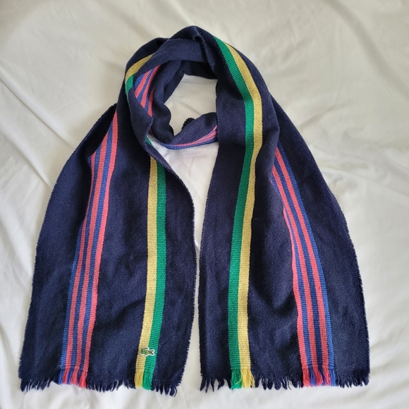 Lacoste Live Fringed Wool Scarf Multicolour Stripes - Picture 1 of 9